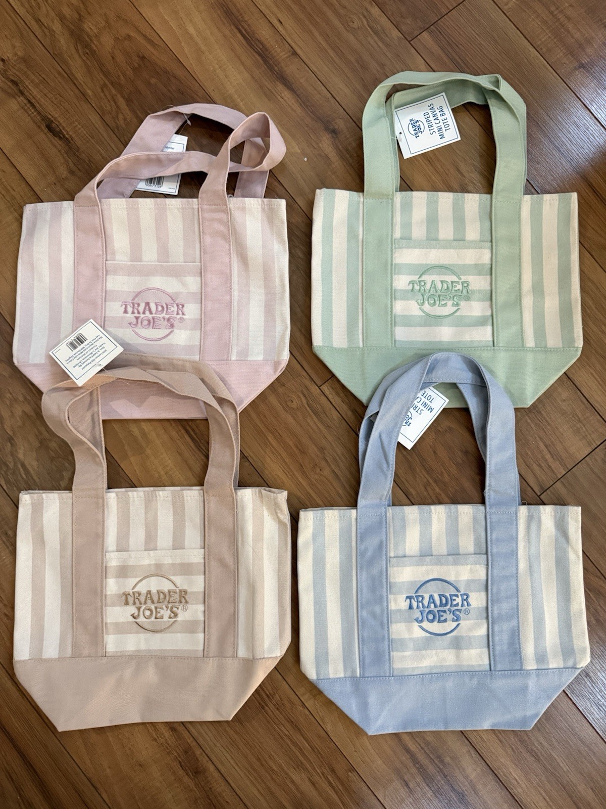 Trader Joe’s Mini Pastel Stripe Canvas Tote Bag Limited Edition Set Of 4 gallery