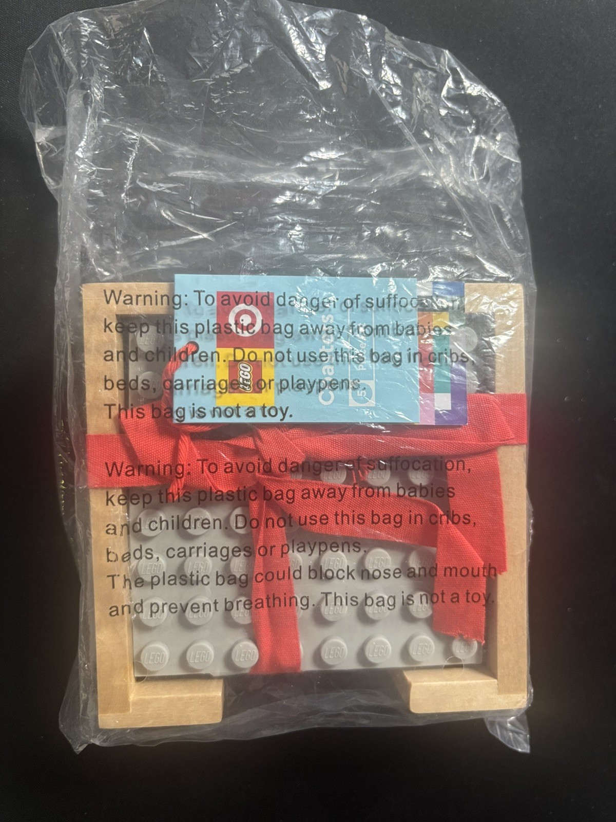 Target x Lego Rubber Table Coasters Wooden Holder Purple Blue Black Gray 4 Set gallery