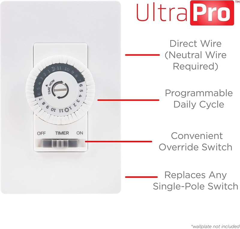 Honeywell 24-Hour Mechanical Dial Timer Switch for Lighting Control - White gallery