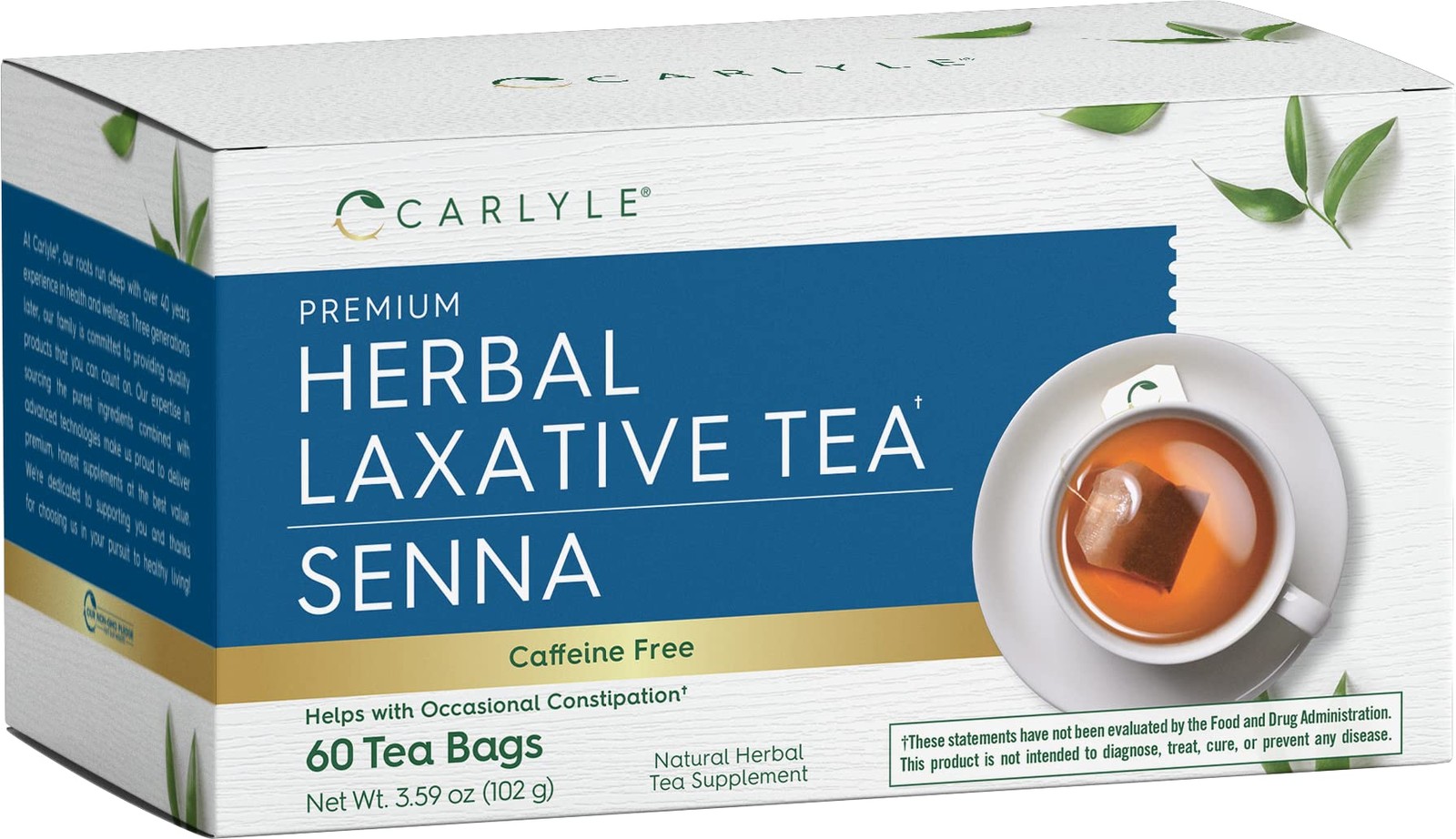 Carlyle Herbal Laxative Senna Leaf Tea | 60 Bags | No Caffeine | Helps 60 gallery
