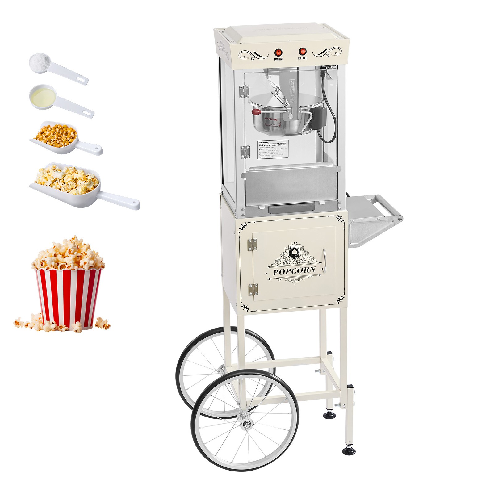 Uimoso Popcorn Maker with Cart, 800W, 8oz Kettle, Produces 48 Cups, White gallery
