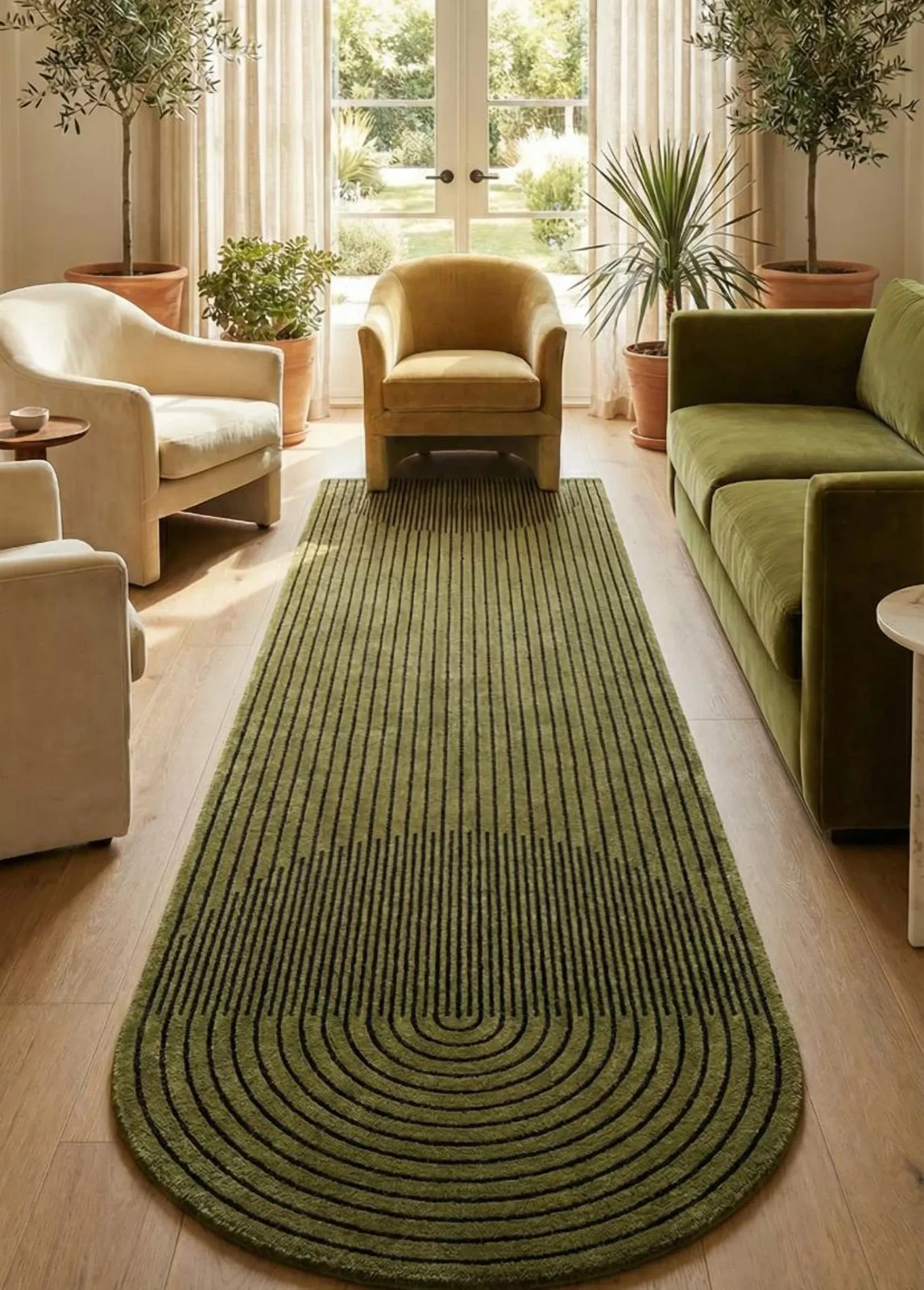 Green Arch Runner Rug | Hand Tufted Wool Hallway Modern Handmade Area Rug. gallery