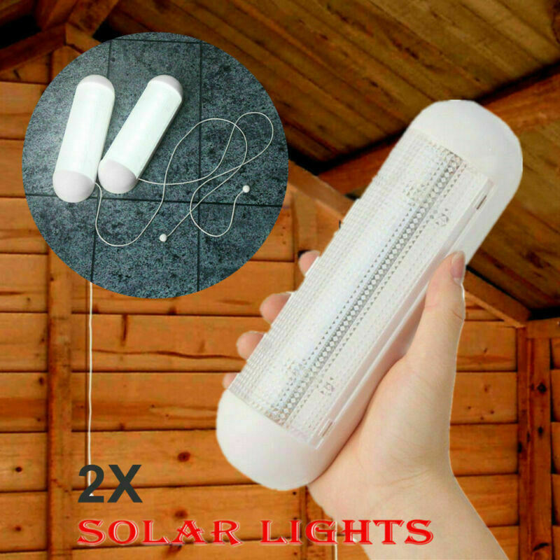 2x Solar Powered LED Light Rechargeable Garage Shed Light Garden Indoor Outdoor gallery