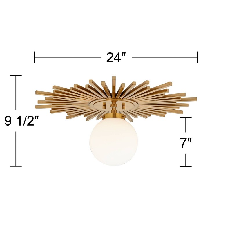Hazel Modern Ceiling Light Semi Flush Mount Fixture 24" Warm Brass White Shade gallery