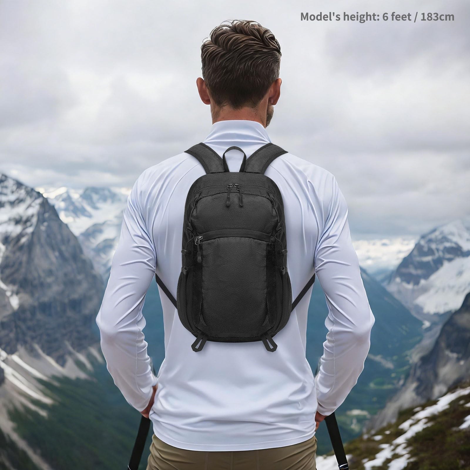 20L Foldable Hiking Backpack Lightweight Packable Daypack Water Repellent Black 2