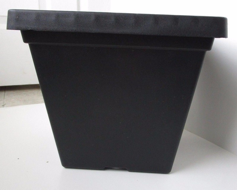 11" BLACK SERENE SQUARE PLASTIC PLANTERS - Set of 2 - pots flower planter gallery