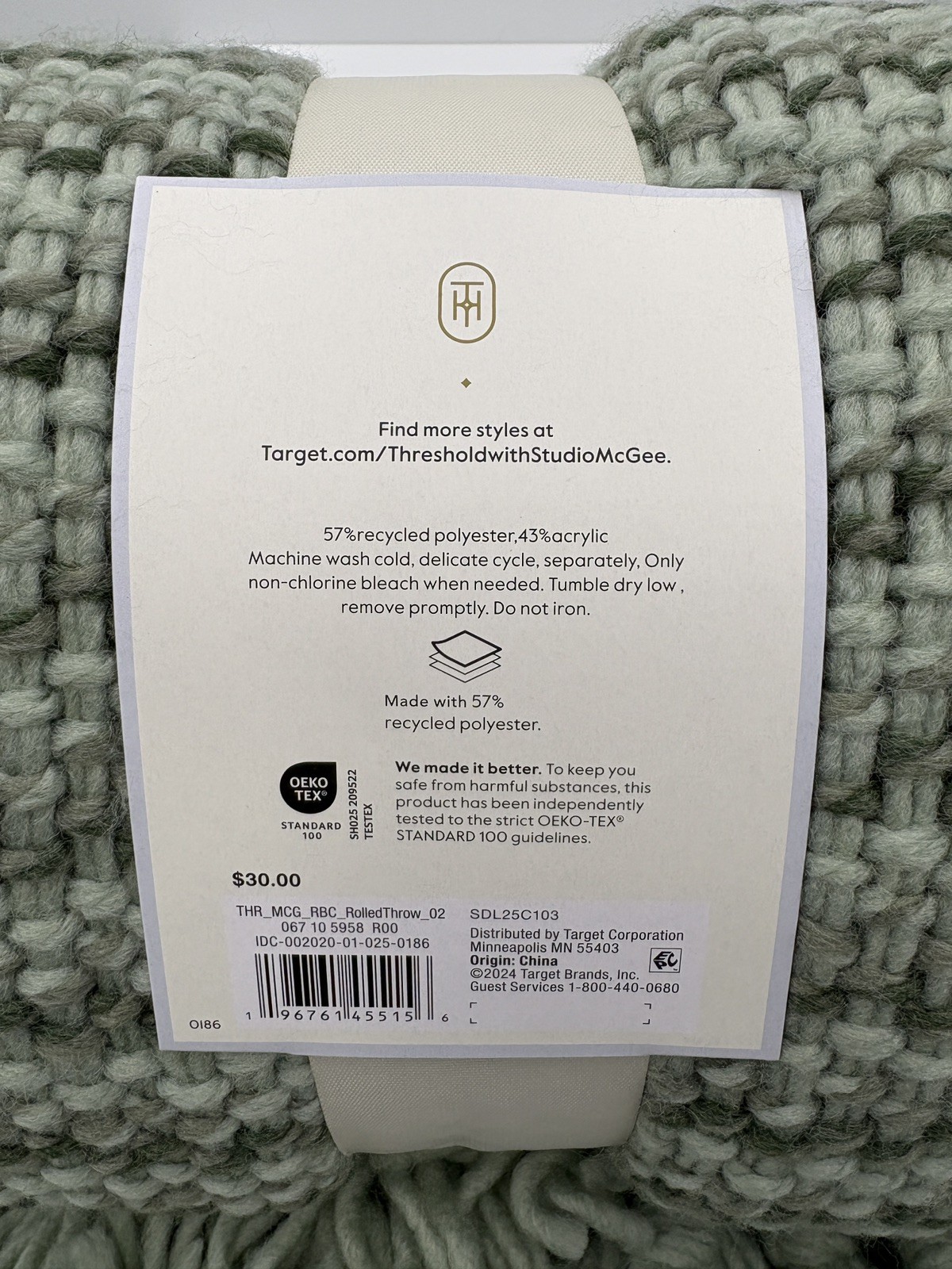 Threshold Studio McGee Throw Blanket Textured Woven Fringe Sage Green 50 x 60 gallery
