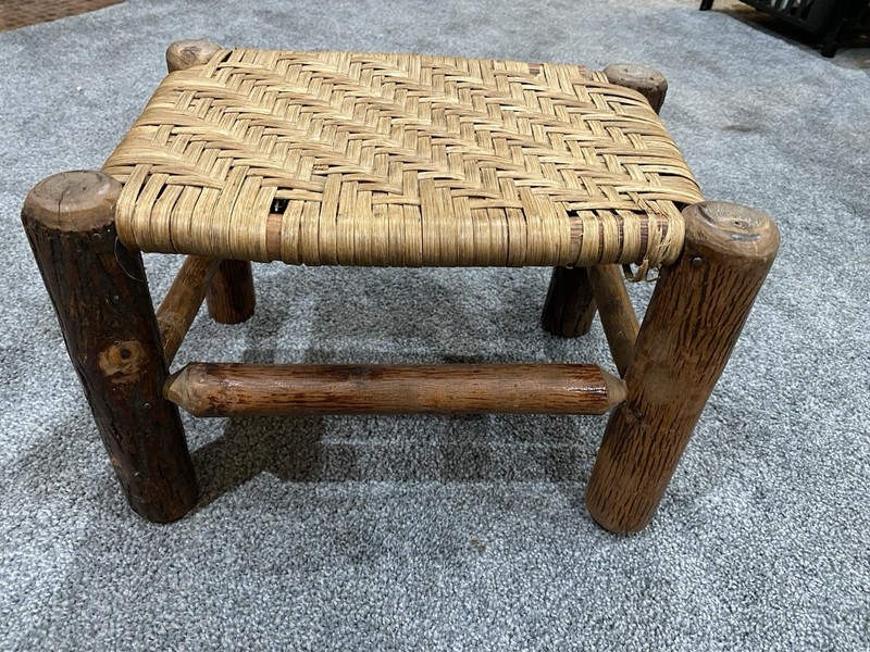 Vintage Wicker Footstool Rectangular Rustic Wood Rattan Woven Boho Foot Rest gallery