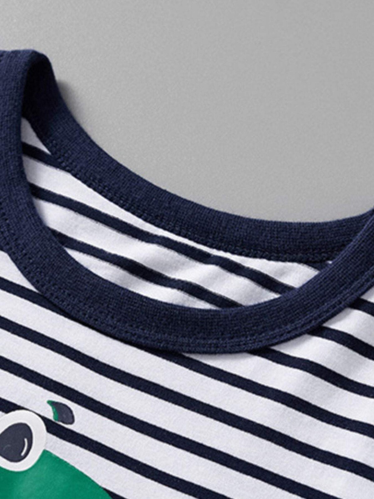 Children's Dinosaur Print Striped Crew Neck Short Sleeve T-Shirt gallery
