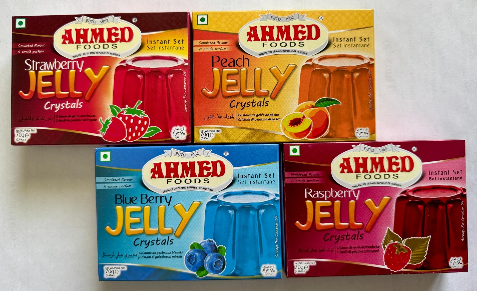 Ahmed STRAWBERRY, PEACH, BLUEBERRY & RASPBERRY Jello 70g (4 Packs) - Halal gallery