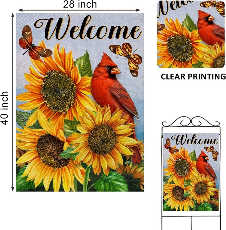 Cardinal Sunflower Welcome Spring Summer House Flag 28x40 gallery