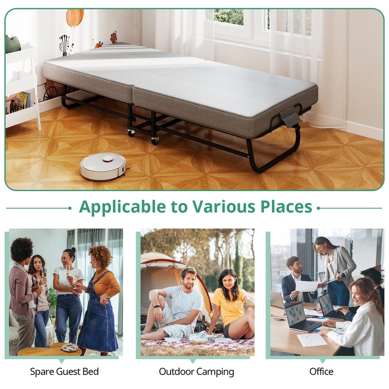 Portable Folding Bed Guest Bed with Memory Foam Mattress & Metal Frame Rollaway gallery