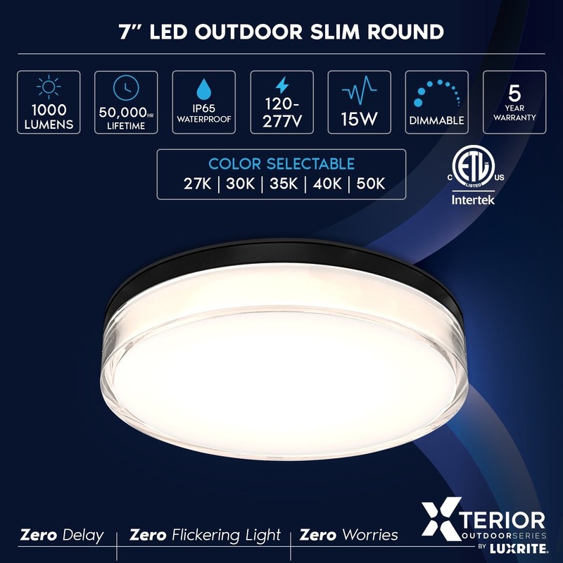 Luxrite Slim 7" LED Flush Mount Light, 15W, 1000LM, 5CCT, Dimmable 2PK gallery