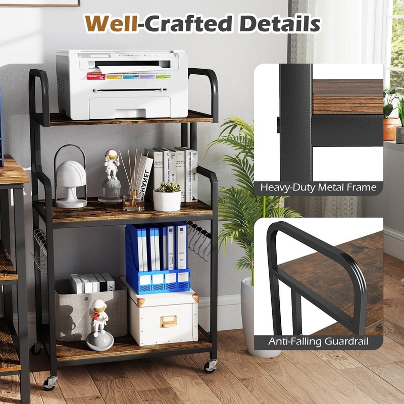 3-Tier Rolling Printer Stand Home Office Large Printer Cart with Storage Shelves gallery