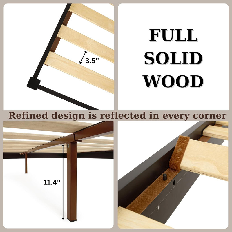 Dinkees King Solid Wood Platform Bed Frame - Modern Minimalist Design, No Box Sp gallery