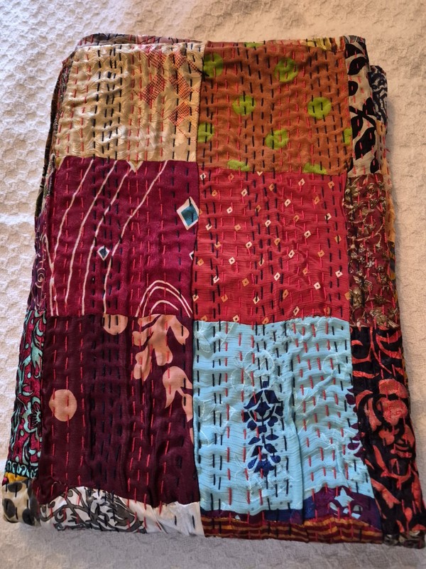TAJ HOTEL Kantha Silk Blend Patchwork Throw Multicolor/Purple 50” x 70” NWT gallery
