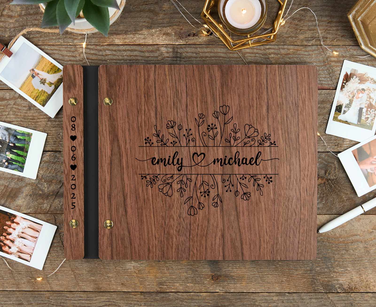 Rustic Custom Wooden Photo Album – Personalized Wedding Guest Book Keepsake gallery