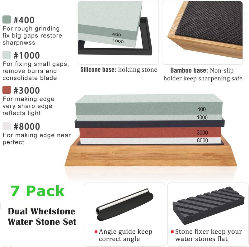 Whetstone Sharpening Stone Set Knife Sharpener 400/1000 3000/8000 Grit w/ Holder gallery
