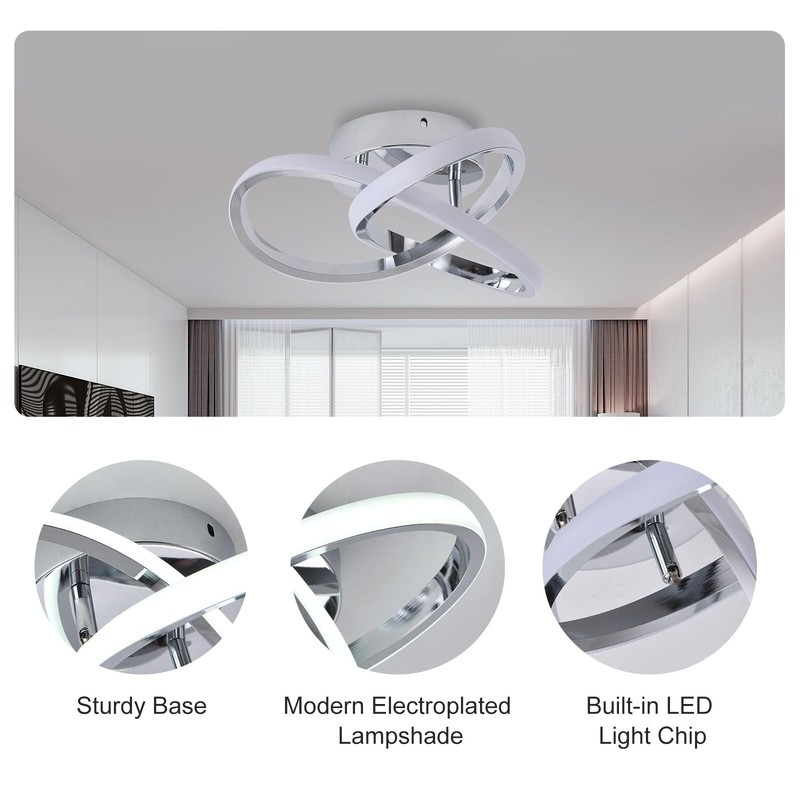 Hallway Light 20W LED Ceiling Lights Semi Flush Mount Chandelier Bedroom 6000K gallery