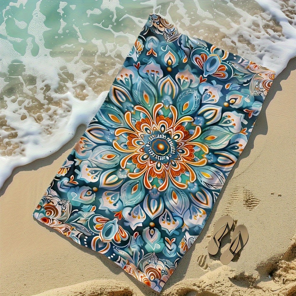 Mandala pattern beach towel, quick dry lightweight bath towel, soft microfiber