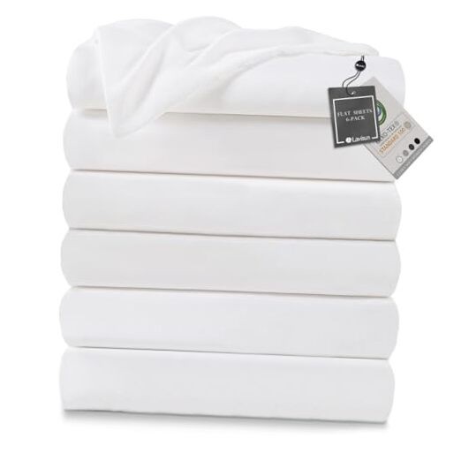 Flat Sheets Pack,Brushed Microfiber Bed Sheets, Soft & Queen 6 White