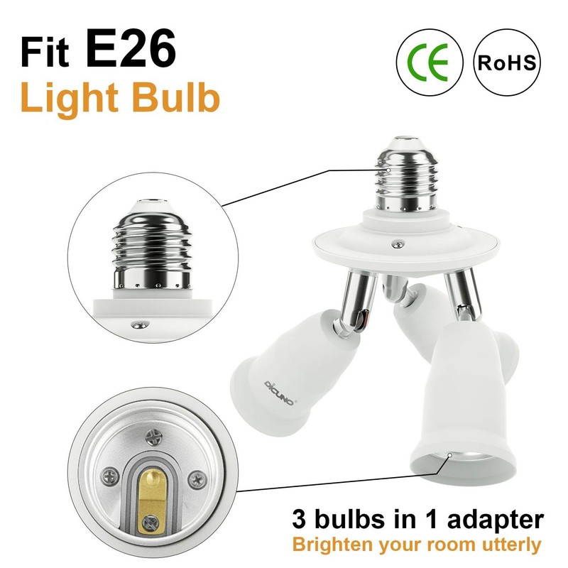 3 in 1 E26 Light Socket Splitter Adapter, Standard Base LED Bulb Converter, 3... gallery