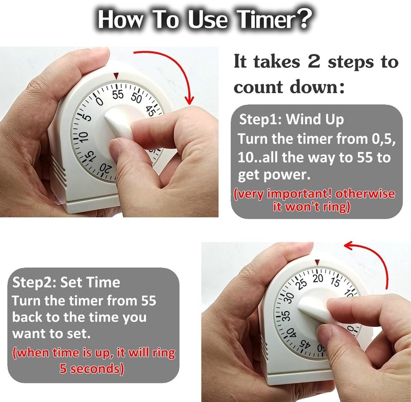 60 Minute Wind Up Timer, Visual Mechanical Timer with Loud Alarm, Manual Coun... gallery