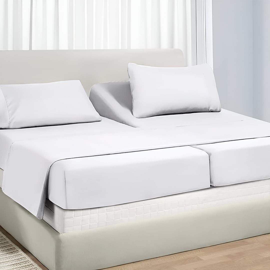 Adjustable Split King Sheet Set for Sleep Number Beds, Premium 100% Long Stap... gallery
