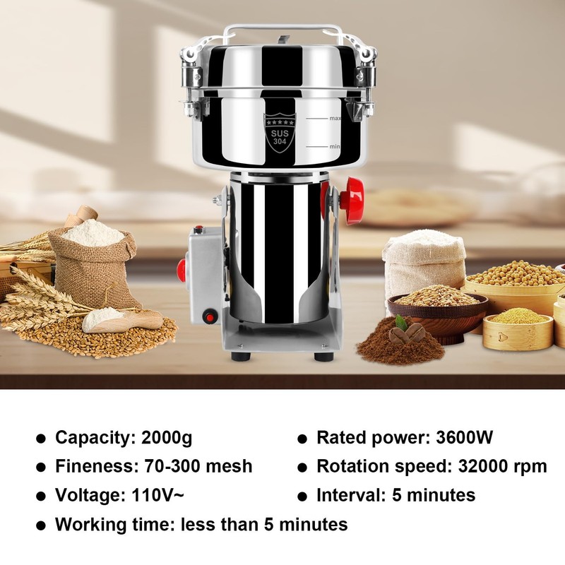 Grain Mill Grinder Electric Flour, 2000g Corn Fine Powder Rice Grinder Wheat Mil gallery