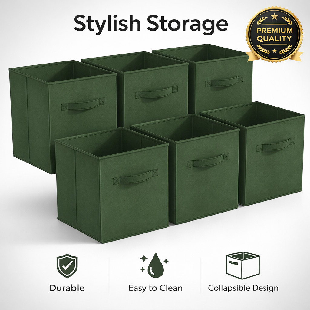 Foldable Storage Cubes 6 Pack Fabric Baskets Organizer 11 Inch Dark Green gallery