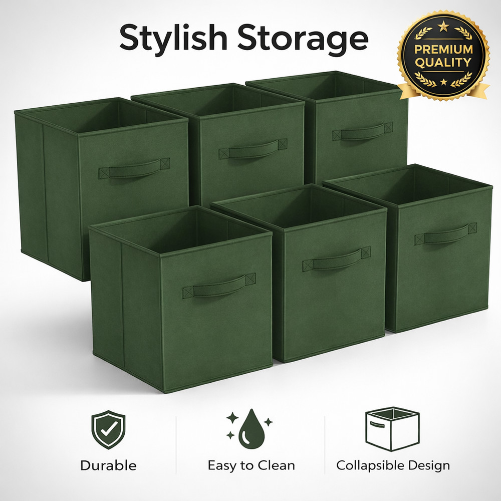 Foldable Storage Cubes 6 Pack Fabric Baskets Organizer 11 Inch Dark Green