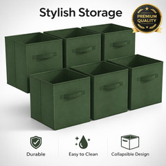 Foldable Storage Cubes 6 Pack Fabric Baskets Organizer 11 Inch Dark Green