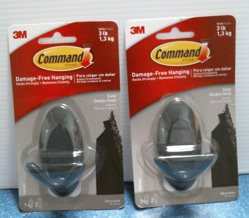 3M Command Slate Double Hook, Black LOT OF 2 (36529) FS gallery