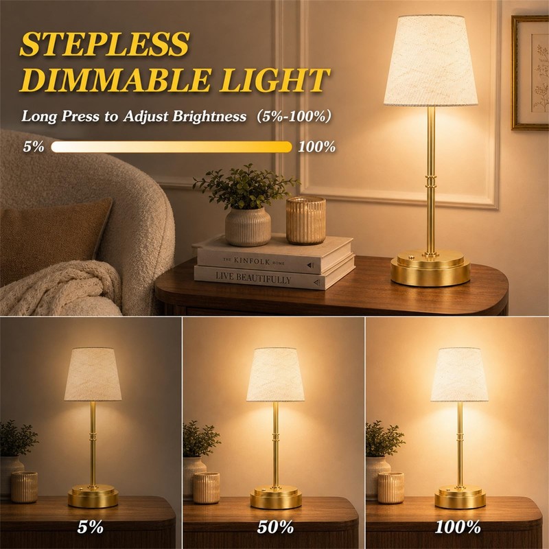 Rechargeable Cordless Table Lamp Gold - 1 Pack Brass 7500mAh Battery Operated... gallery