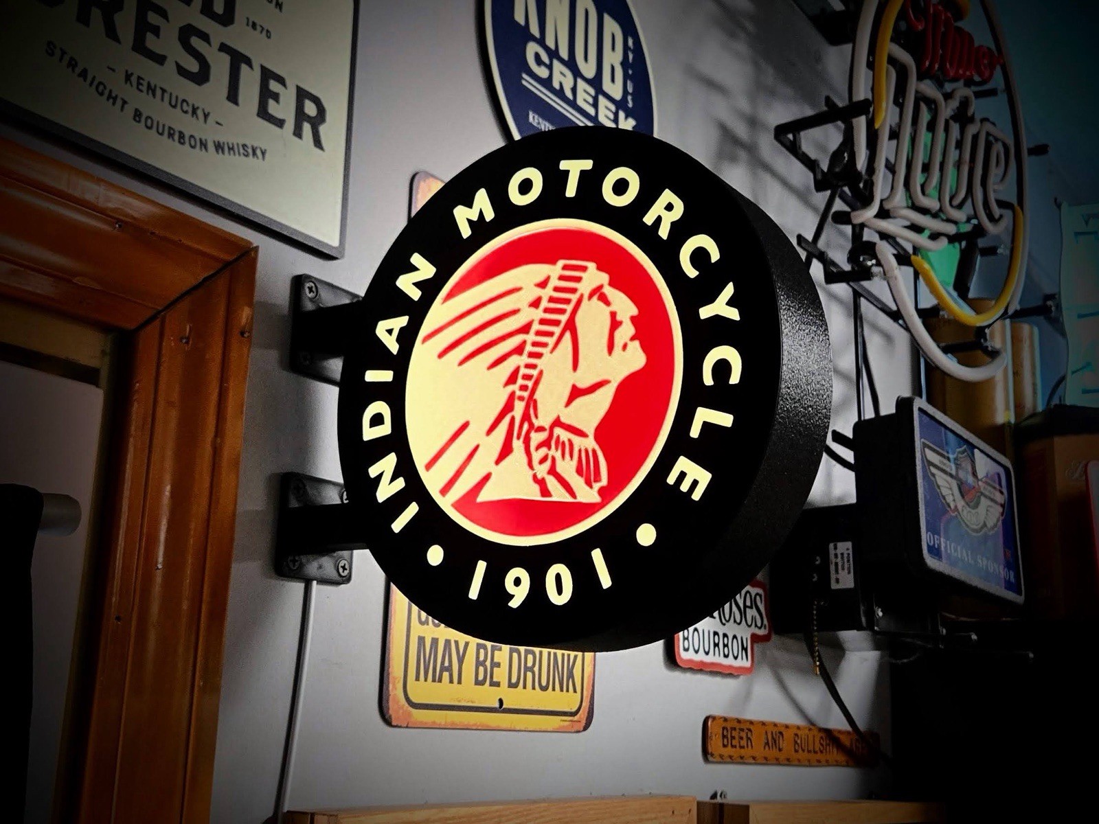 Indian Motorcycle Round LED Light Box | Double Sided Garage Sign RGB gallery