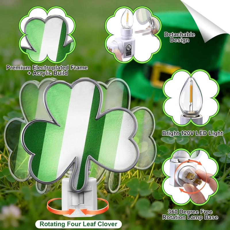 St. Patrick's Day Shamrock Night Light–UL Certification Plug in Irish Decor La gallery