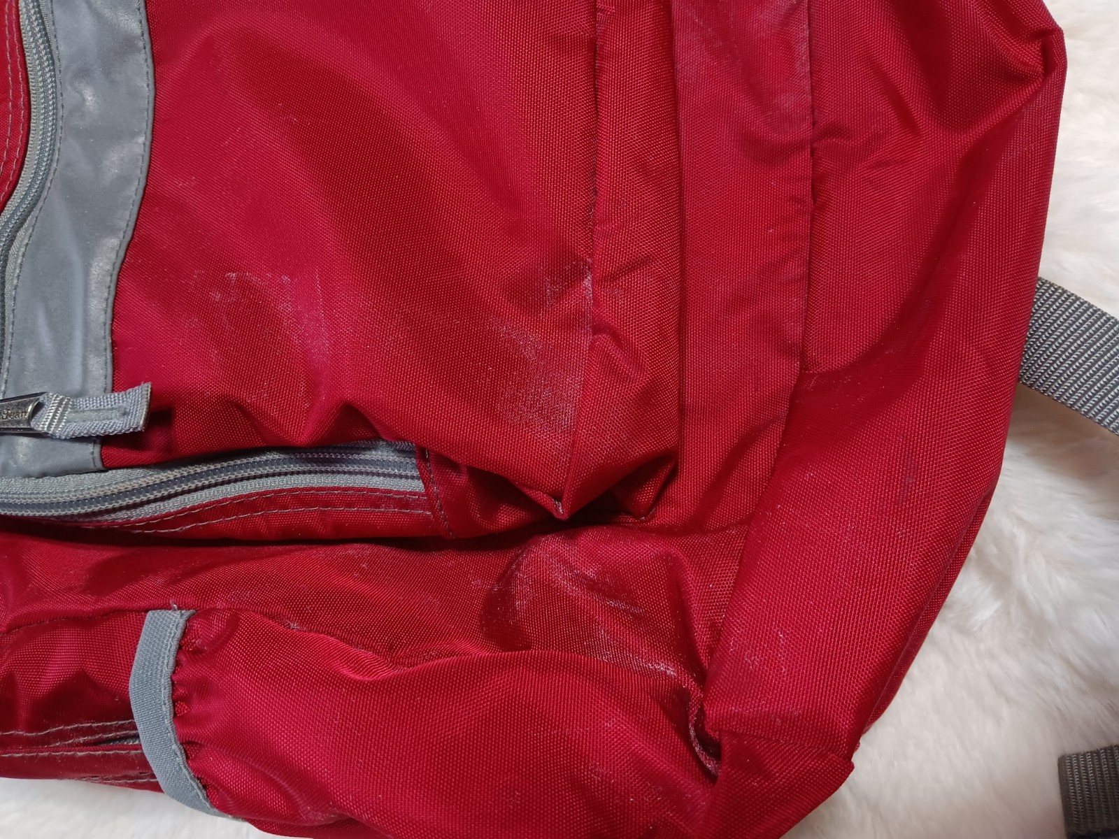 LL BEAN Vintage Red Nylon Backpack Zip Close Reflective Strip D589 3