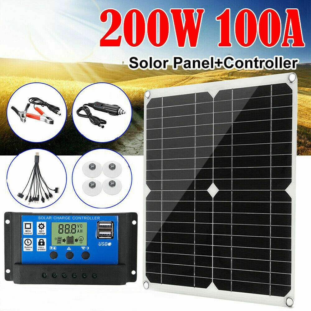 200 Watts Solar Panel Kit 100A 12V Battery Charger with Controller Caravan Boat gallery