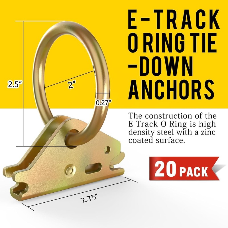 Versatile 20pcs E-Track Tie-Down O-Rings with 2500lb Break Strength, Gold Finish gallery