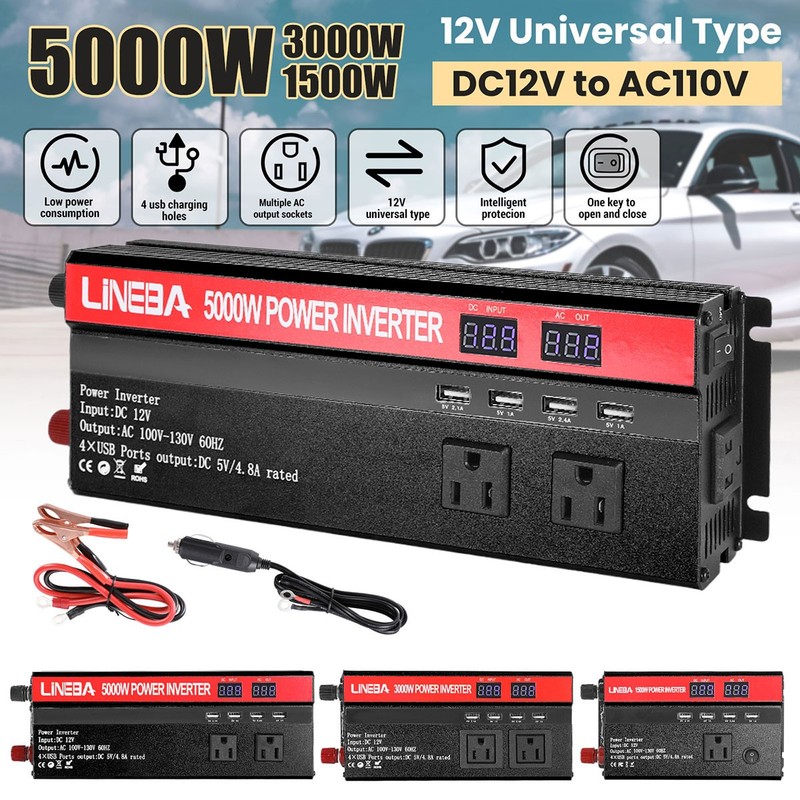 Convertidor De Corriente 5000W Para Autos Carros DC 12V a 110V AC Inversor y USB gallery