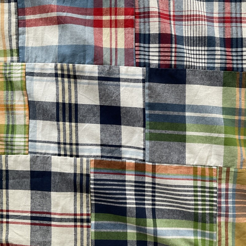 2 Pottery Barn Kids Madras Patchwork Plaid Curtain Panels 44x96 Lined gallery