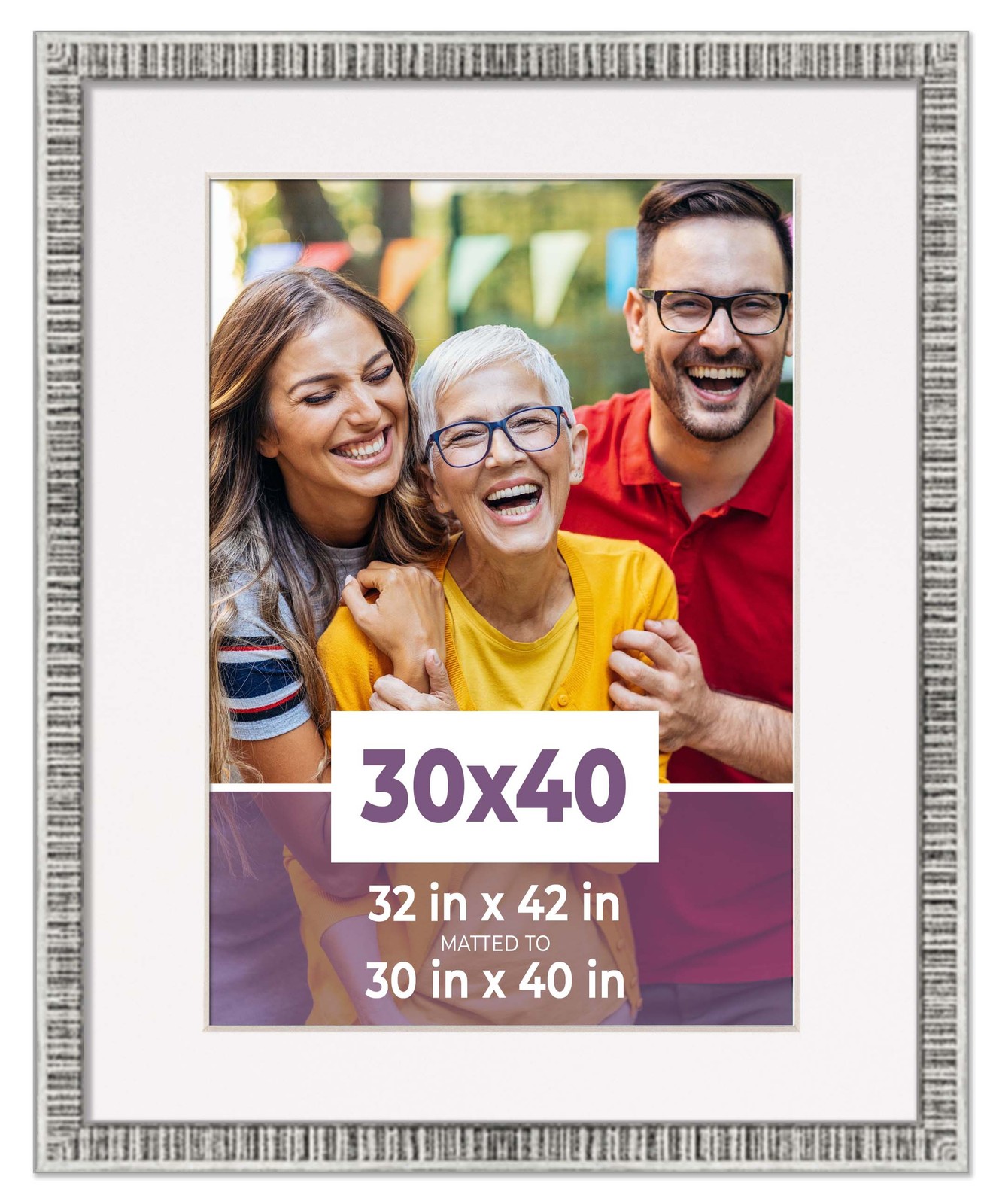 30x40 Frame Silver With White Picture Mat For 30x40 Photo - Silver 32x42 Frame T gallery