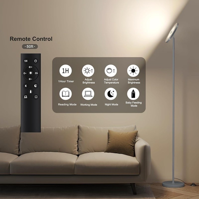 Dimmable LED Floor Lamp Remote Control Adjustable Brightness Night Light Reading gallery