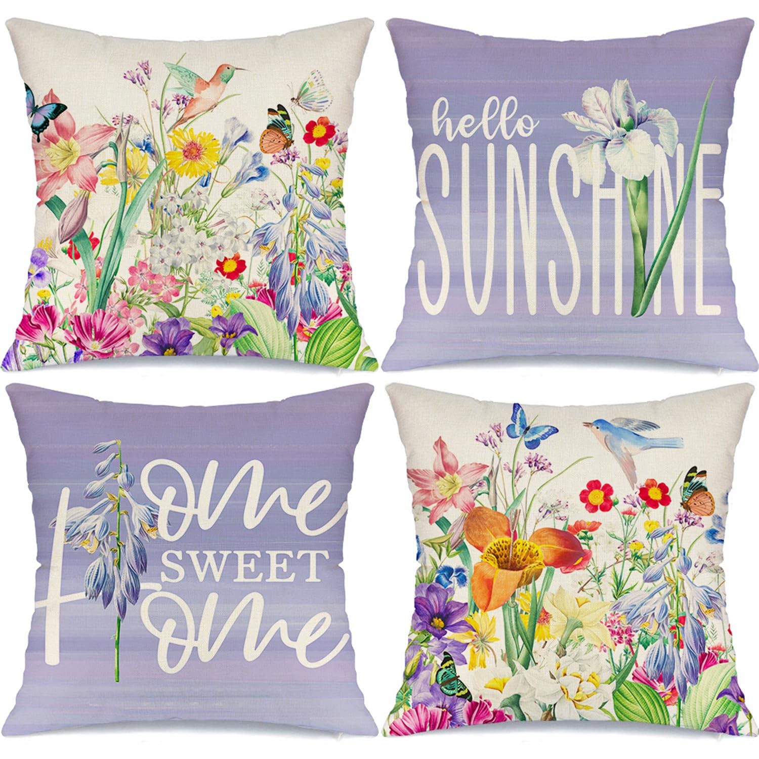 Spring Summer Bird Butterfly Floral Purple Throw Pillow Covers 18x18 Set of 4... gallery