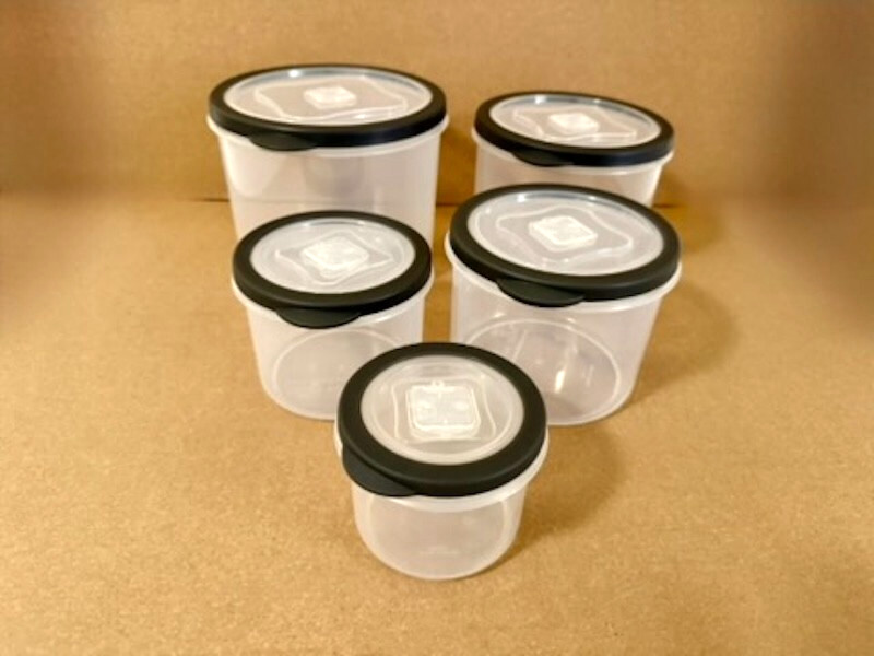 Set Of 5 Nesting Clear Round Plastic Kitchen Containers Lids w/Steamer Popup gallery