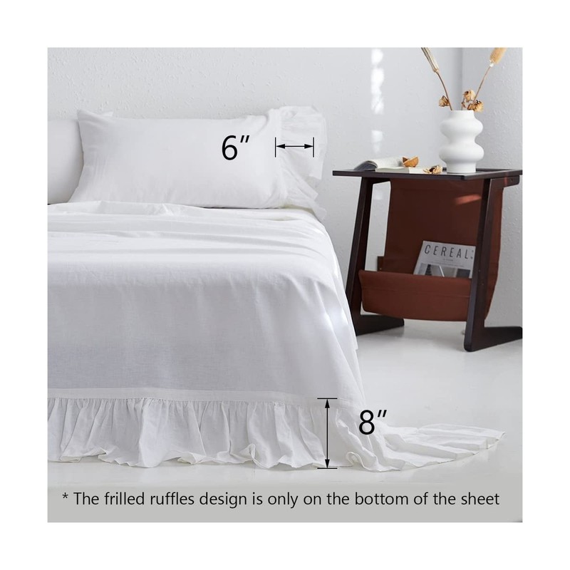 Belgian Linen Sheet Set with Long Ruffles 4pcs (1 Flat Sheet, 1 Fitted Sheet ... gallery