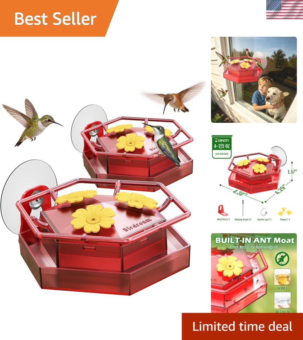 Birdream 2 Pack Window Hummingbird Feeders for Outdoors, Hummingbird Feeder with gallery