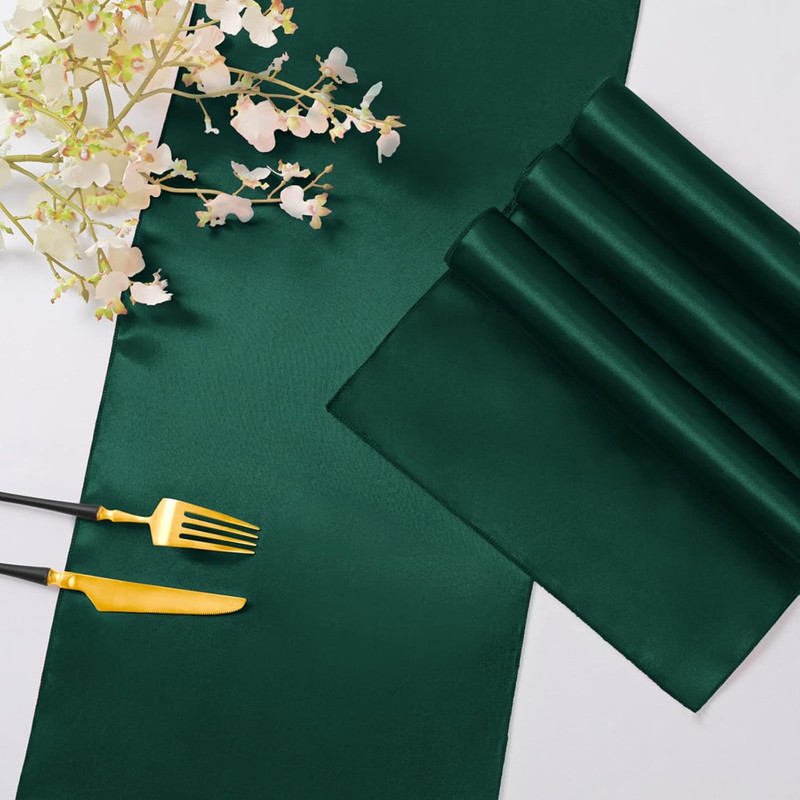 2 Pack Forest Green Satin Table Runner 12 X 108 Inch, Smooth Table Runners for W gallery