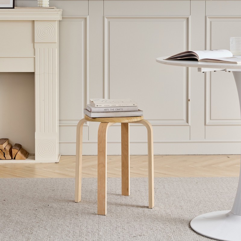 Set of 4 Stackable Bentwood Stools, Round Backless Chairs, Natural Wood gallery