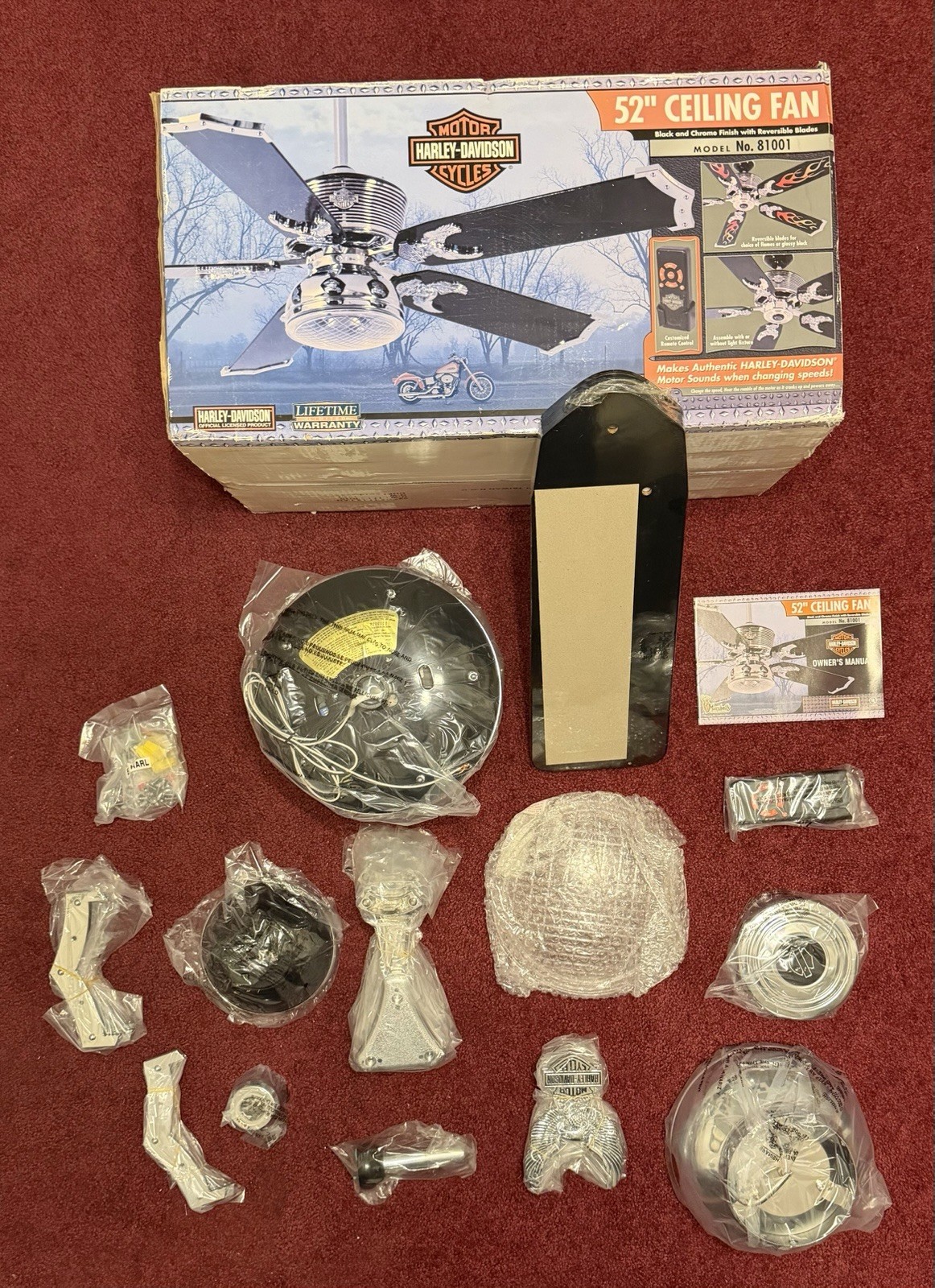 RARE-Harley Davidson-52" Ceiling Fan-Headlight Chrome Reversible Blades-81001 gallery